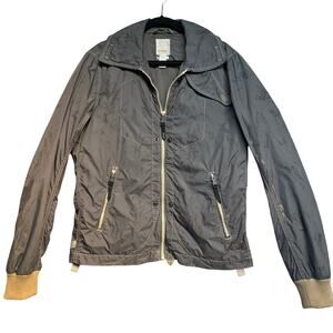 Alchemy of Diesel Waterproof Full Zip Nylon Jacket Women L Aged Gray Green Tan